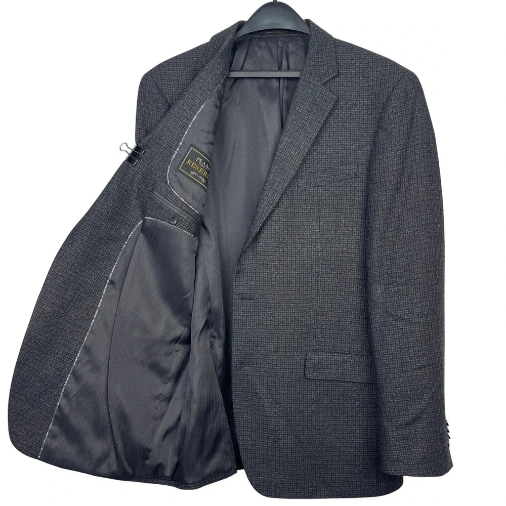 Jos A Bank RESERVE‎ Tollegno 1900 Wool Blend 43L Blazer Sport Coat Jacket Grey